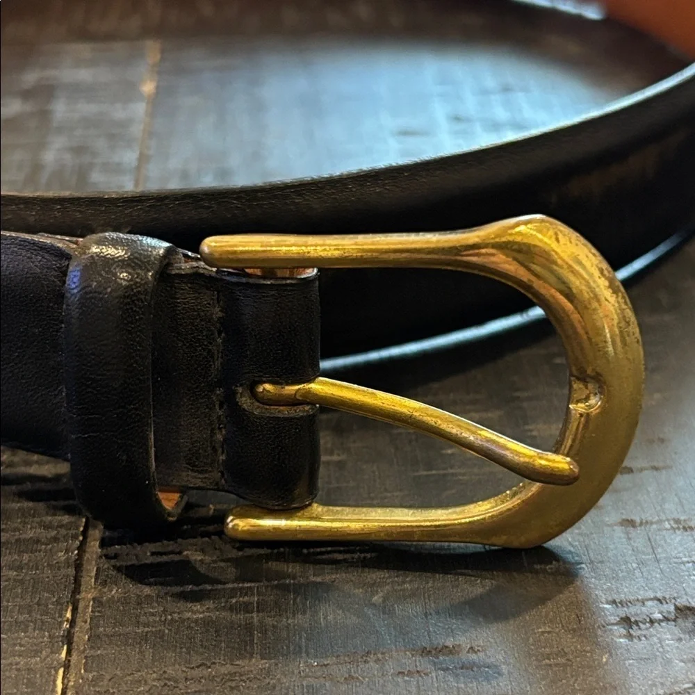 Martin Dingman Black Calfskin Leather Belt with Gold Brass Buckle Size 38